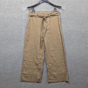 Joie Wide Leg Pants Womens Small Linen Blend Palazzo Belted Solid Khaki